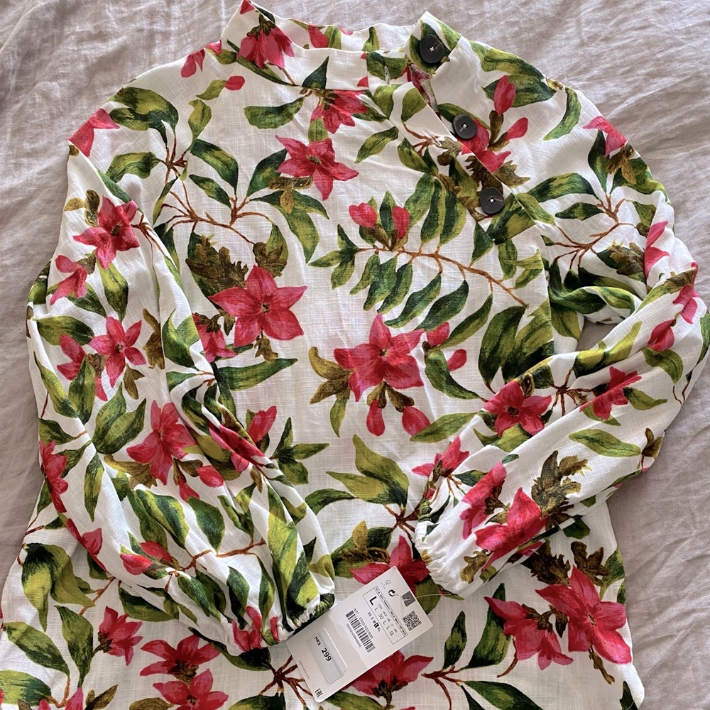 Zara linen floral blouse